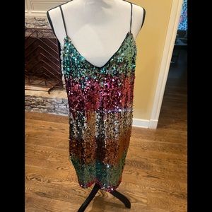 Express Multicolor Sequin Mini Dress